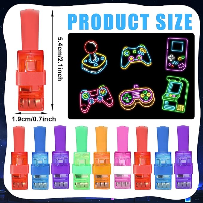 36Pcs Video Game Party Favors Game LED Finger Lights Glow in the Dark Light Up Finger Lights Toys Bulk for Games Birthday Decorations Supplies Kids' Goodie Bags Back to School Party Classroom Prizes