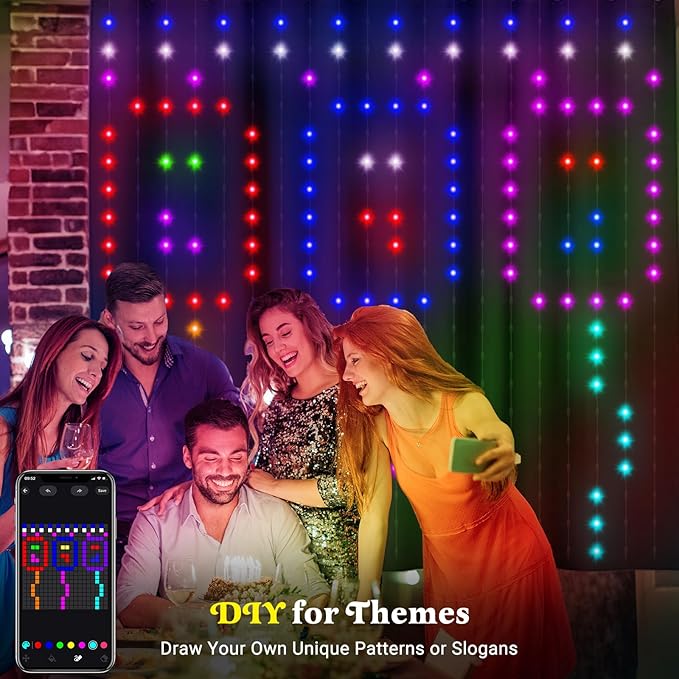 Smart Curtain Lights 400 LED, Color Changing LED Curtains Light 6.6 * 6.6 FT, DIY Fairy String Light Curtain for Bedroom Backdrop Party Indoor Outdoor Holiday Decor (APP +Remote Control)