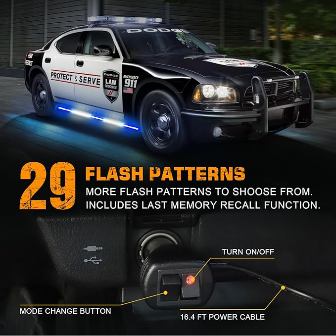 XRIDONSEN 2PCS 60 inch Blue White Emergency Lights Strip 720 LED Running Board Police Strobe Lights Firefighter Light Flashing Warning Safety First Responder Lights for Vehicles POV Trucks Pickup