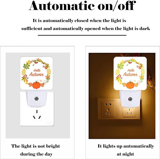 Hello Autumn Night Light,Plug Into Wall with Dusk to Dawn Light Sensors, Warm Nightlights for Bedroom, Bathroom, Hallway, Kitchen, Gifts Ideal for Boys Girls Women Men