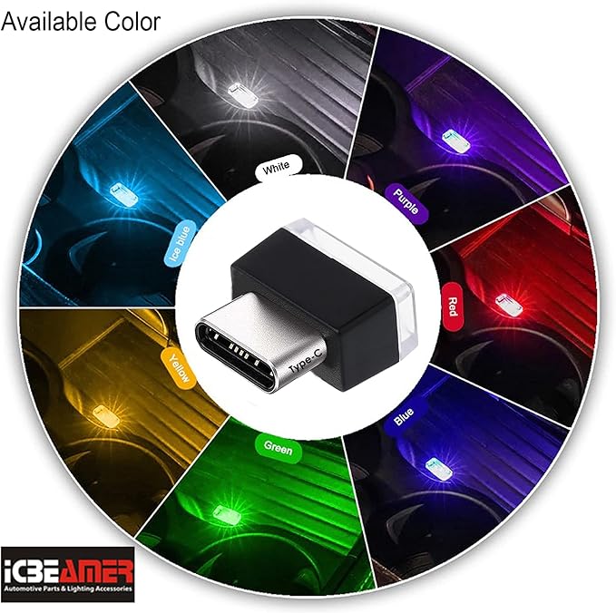 ICBEAMER Type C Adapters Atmosphere Light 1-Pack (Green) | Universal Plug-in Miniature LED Night Light for Car Interior and Trunk Ambient Lighting, Easy Installation, Energy Efficient