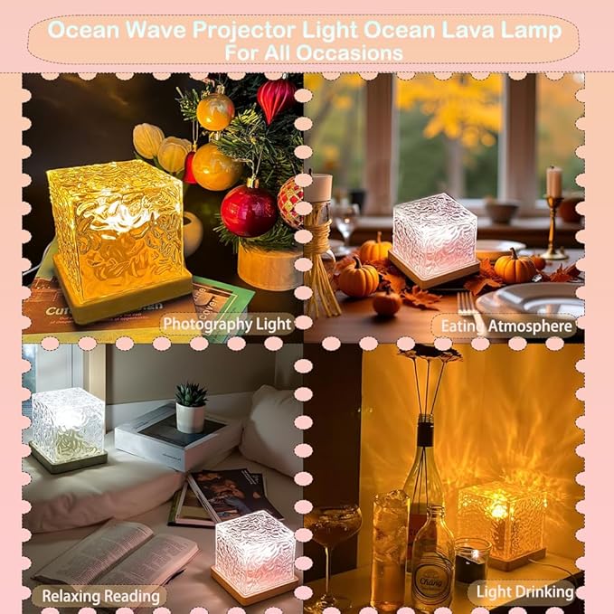 Ocean Wave Projector Cube Light, Luminorthe Cube Lamp, Corded Ocean Lamp, Northern Lights Projector Lights with 16 Colors and Dynamic Ripple Effect for Living Room Bedroom Decor