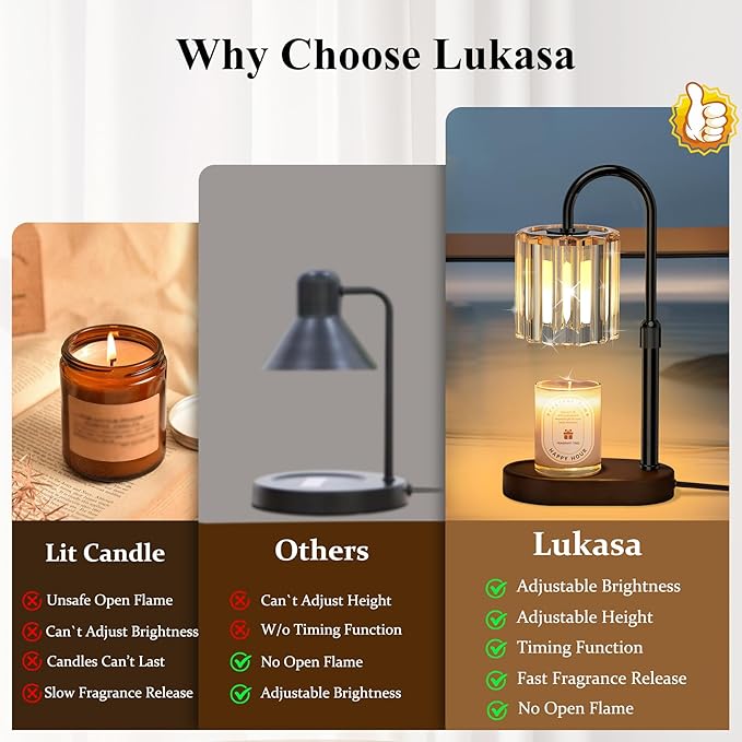 Lukasa Candle Warmer Lamp, with Timer Dimmer Adjustable Height, Home Decor, Room Decor, Wax Melt Warmer for Candles, Gifts for Mom, Birthday Gifts for Women