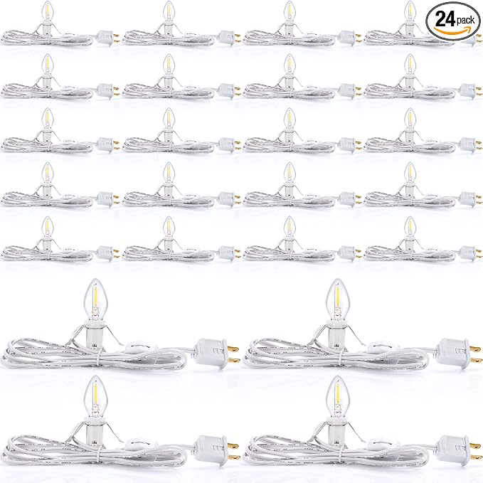 Coume 24 Packs Accessory Cord with LED Light Bulb, 6 Ft Warm Light Accessory Cord Kit (White)