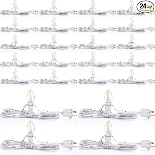 Coume 24 Packs Accessory Cord with LED Light Bulb, 6 Ft Warm Light Accessory Cord Kit (White)