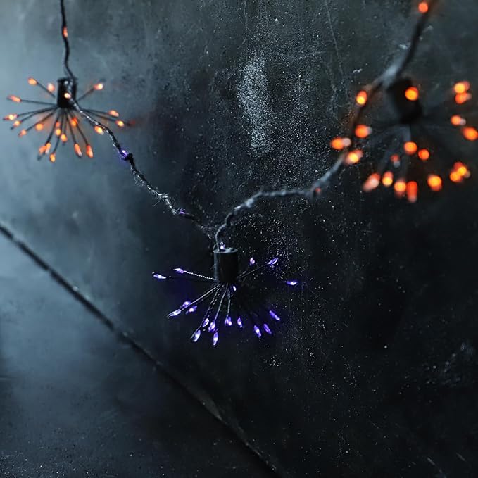 Halloween Lights Indoor Purple and Orange Fairy Lights 10 FT - 200 LEDs - 8 Clusters Fireworks with Remote Ideal Indoor and Outdoor Spooktacular Halloween Decorations