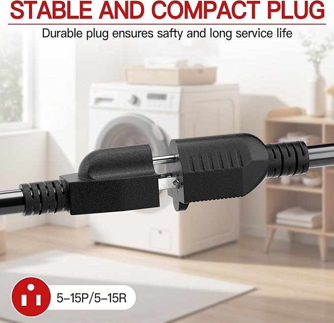 16/3 Short Extension Cord 3 FT 2 Pack, Black Extension Cord Flexible & Durable, Indoor 3 Prong Power Cable, Suitable for Home and Office, 13 Amp 1625 Watt 125VAC 16AWG, ETL Listed