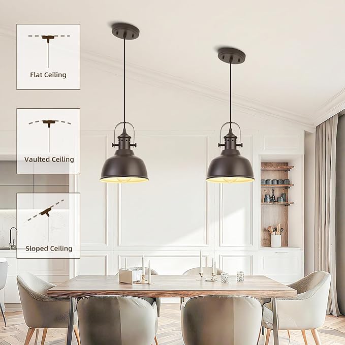 Farmhouse Small Pendant Lights, Oil Rubbed Bronze Pendant Lighting for Kitchen Island, lndustrial Adjustable Height Hanging Light for Barn, Dining Room, 3 Pack
