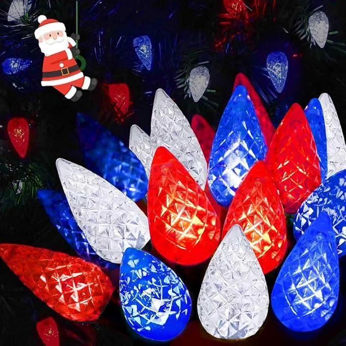 240 LED 78FT C6 Christmas String Lights, Super Long Christmas Lights Outdoor Indoor with 13 Modes & Timer, Waterproof Fairy Twinkle Light Plug in for Tree Party Xmas Decorations (Red White and Blue)