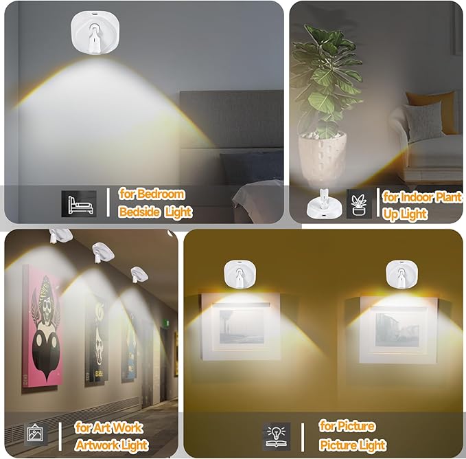 Wireless LED Spotlight Indoor with Remoter, 2 Pack Battery Powered Picture Lights, Rechargeable Spot Lights with 3 Colors Mode, Dimmable Timer Art Lights Accent Puck Light for Plant Wall