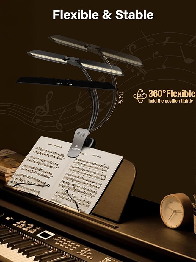 Vekkia 96 Led Rechargeable Music Stand Light - Folding Clip On Piano Lamp, Portable Professional with 5 Brightness×3 Color Temperature for Grand Piano and Book Reading