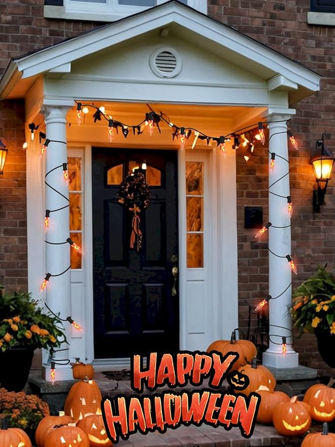 Halloween Flicker Flame Light Bulbs, Crystal Clear Flame Tip Candelabra Bulbs, Flickering Replacement Bulbs Dances with Orange Flame, 120 Volt, 1 Watt, E12 Candelabra Base, 12 Pack