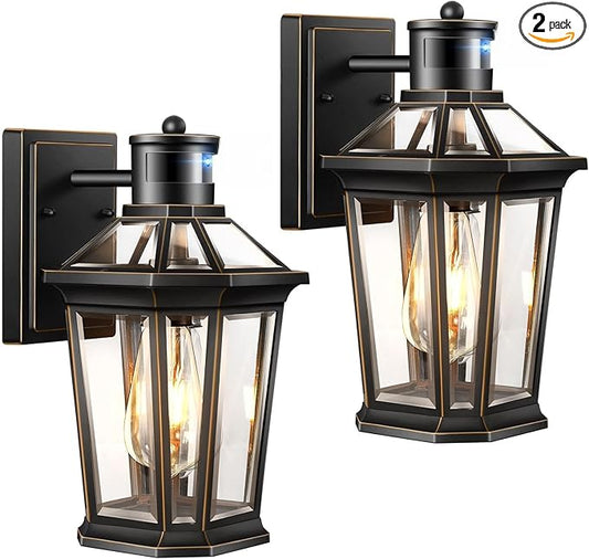 VIANIS Motion Sensor Exterior Light Fixture, 2 Pack Dusk to Dawn Outdoor Light Wall Mount, Anti-Rust Aluminum Outside House Lights, Farmhouse Coach Lantern for Porch, Entryway, Garage, Front Door