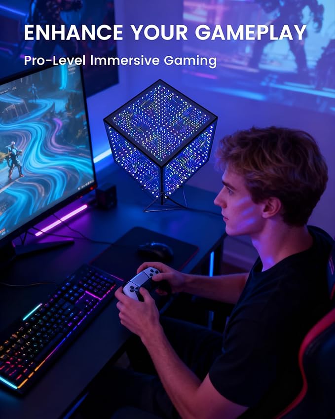 Infinity Hyper Cube LED Table Light, Color-Changing Music-Sync APP-Controlled Ambient Light for Gaming, Party, Home (8Inches)