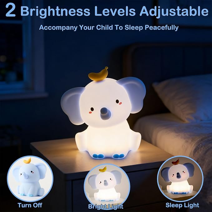 Elephant Lamp, Elephant Cute Night Light Gifts, Rechargeable Bedside Nightlight, Dimmable Squishy Silicone Animal Touch Lamp, Baby Room Decor, Small Night Light for Kids Teens Boys Girls Lovers