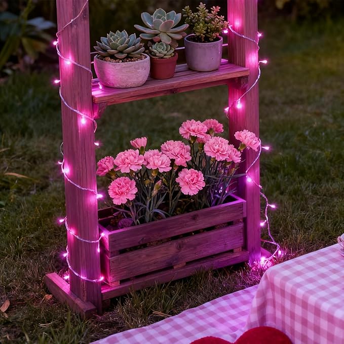 Pink String Lights for Valentines Day Decor, Plug in & Connectable 100 LED 33 Ft Clear Wire Fairy Christmas Lights for Bedroom Indoor Outdoor Girl's Room Valentines Aesthetic Romantic Decorations