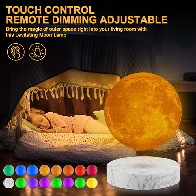 Magnetic Levitating Moon Lamp Rotating Floating Moon Lamp Night Light 16 Colors Moon Levitating Decorative Lamp for Room, Office