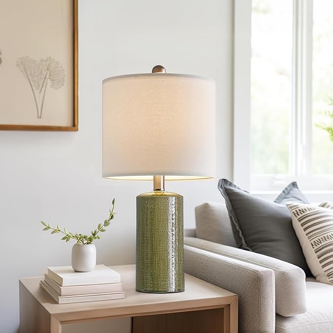 20.25" Small Table Lamps Set of 2 Modern Ceramic Lamps for Living Room Farmhouse Bedside Lamps Boho Lamps for Night Stands Green Bedroom Lamp Side Table Lamps End Table Lamp