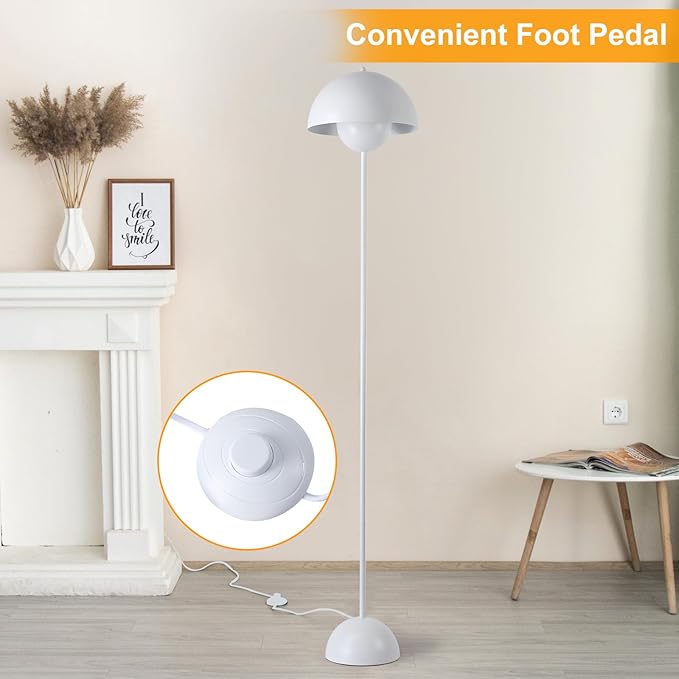 Modern Floor Lamp for Bedroom-Tall Floor Lamps for Living Room-Corner LED Boho Floor Lamp for Office Vintage Industrial Flower Floor Lamps Standing Unique Mid Century Lamp (White)
