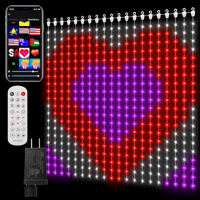Smart Curtain Lights 400 LED, Color Changing LED Curtains Light 6.6 * 6.6 FT, DIY Fairy String Light Curtain for Bedroom Backdrop Party Indoor Outdoor Holiday Decor (APP +Remote Control)