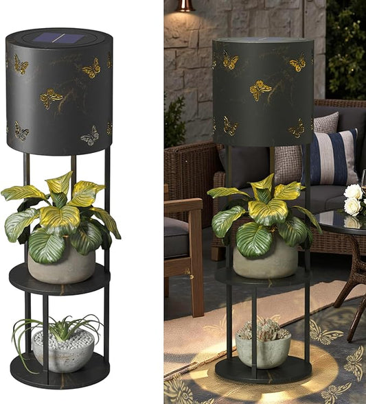 Solar Garden Plant Lights: Outdoor Waterproof Decorative Lamp with Flower Stand, Solar-Powered Yard Patio Outside Floor Decoration Lantern with Butterfly Pattern for Festival Decor