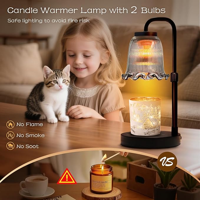 Candle Warmer Lamp with Timer Dimmer: 3 Timing Mode, 35W Safety Anti-Scalding, 4 Level Dimming Romantic Night - Wax Warmer for Scented Wax for Home Decor Gifts