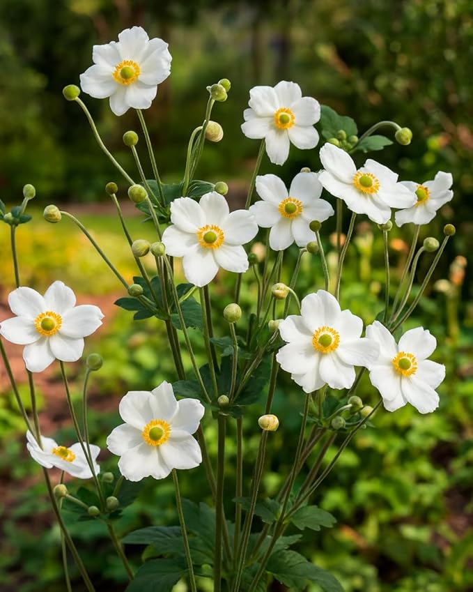 Perennial Farm Anemone x Hybrida 'Honorine Jobert' – Live Windflower in #1 Container, Elegant White Blooms with Yellow Centers, Long Blooming, Deer Resistant, Great for Shade & Pollinator Gardens