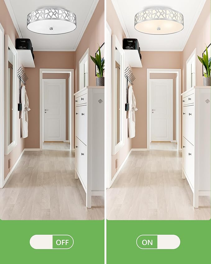 2-Light Flush Mount Ceiling Light,12 inch Modern Close to Ceiling Light Fixture with Brushed Nickel Metal and Frosted Glass Shade for Hallway, Kitchen, Bedroom(2 PK)