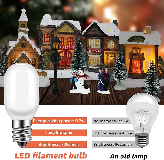 12PCS Christmas Village Replacement Light Bulbs-T20 Replacement Led Light Bulb,E12 Candelabra Base 0.7W 120V LED for Village Houses,Christmas Tree,Dept 56,Halloween Pumpkin Decor Accessories