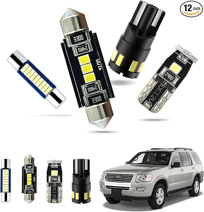 EASY EAGLE LED Interior Car Lights for Ford-Explorer-2002-2010: 12 Piece Kit White LED Light Bulbs - Super Bright 6000K + Install Tool