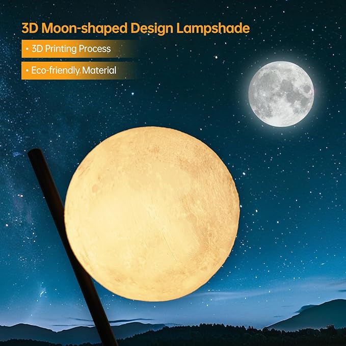 Floor Lamps for Living Room - Tall Floor Lamp 3D Printed Standing Lamp Modern Bedroom Floor Lamp Large Moon Floor Lamp with Remote Tripod Floor Lamp for Living Room,Bedroom,Office