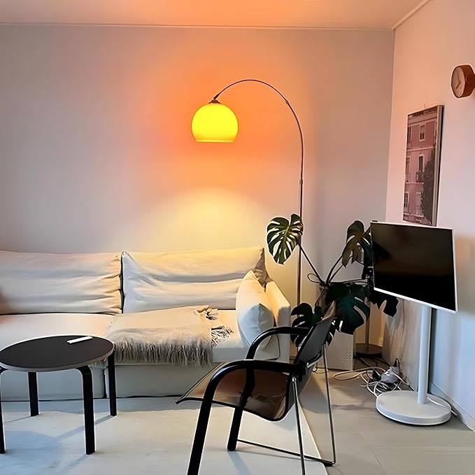 Orange Arc Floor Lamp with Acrylic Shade,Arch Reading Lamp Floor Standing,Mid Century Modern Orange Standing Lamp for Living Room Bedroom