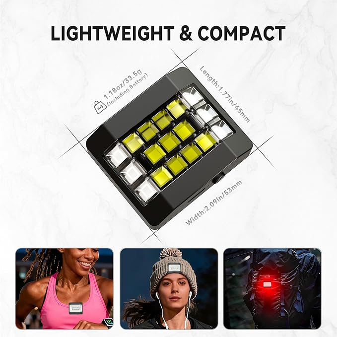 Running Lights for Runners, Clip on Flashlight, Rechargeable LED Safety Light for Walking at Night, Portable EDC Flashlight, Small Work Light Warning Flashing Camping Hiking Gear (Black)