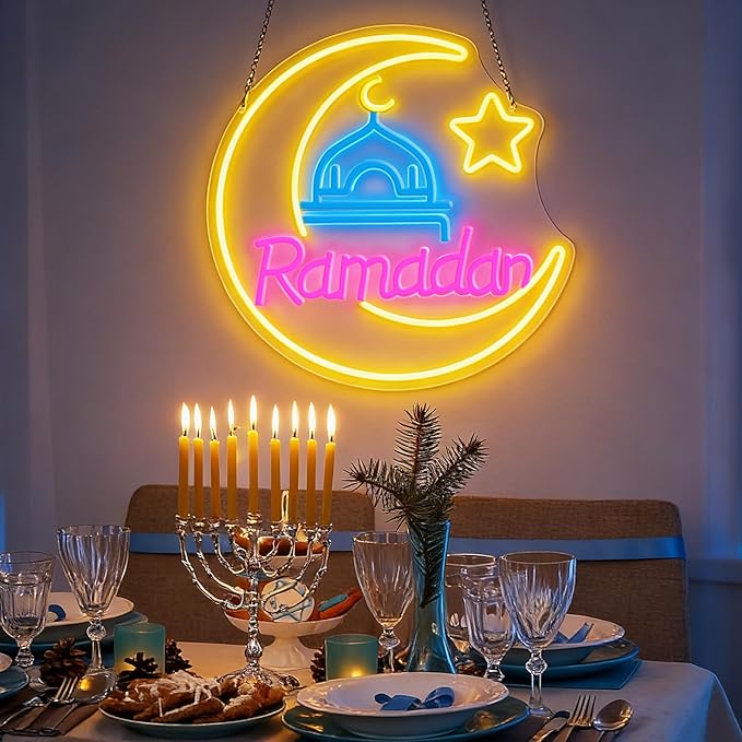 Ramadan Kareem Neon Sign 15 in Eid Mubarak Neon Lights for Wall Decor Muslim Islamic Led Light Sign for Ramadan Mubarak Ramadan Kareem Sign Islamic Muslim Home Bedroom Party Decor Gift