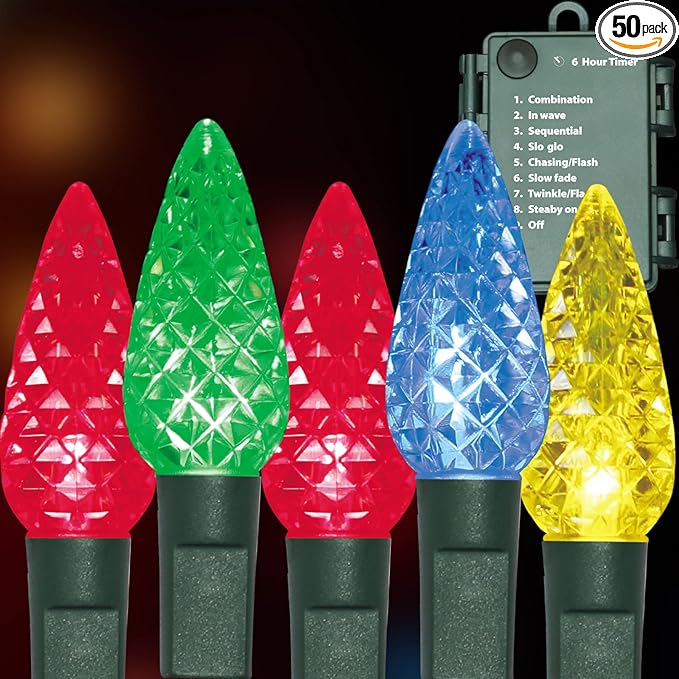 50LED C6 Lights,Green Wire,Waterproof Battery Case,Multi Functions,Timer,Multi