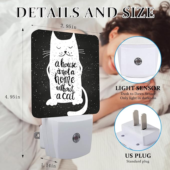 Funny Cat Meow Night Light, Plug-into Wall Cat Lover Nightlight Lamp with Dusk to Dawn Sensor, Led Lamp 0.5W Energy Efficient for Boys Girls Adults Home Decor