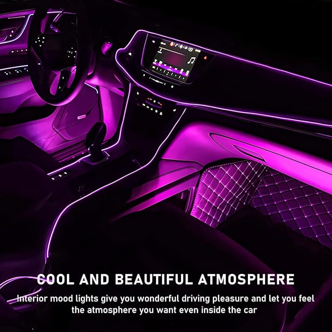 Car LED Strip Light, 24 LED RGB Auto Interior Atmosphere Lights, Cigarette Lighter Under Dash Ambient Night Light, Interior Decorative Lamp Lighting Kit Car Accessories (Pink Purple)