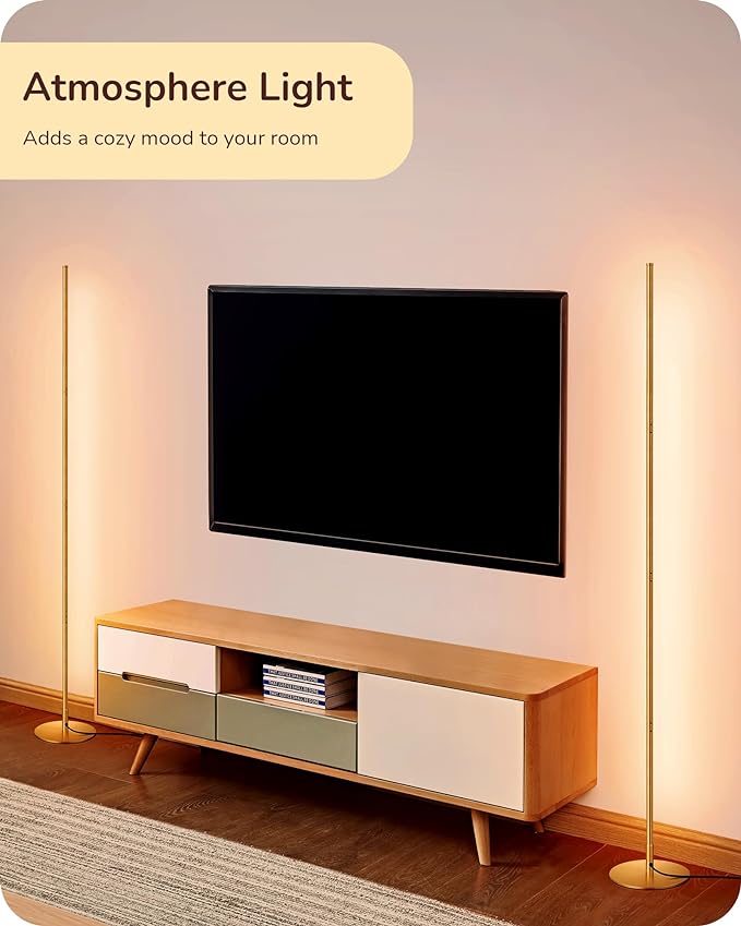 EDISHINE LED Corner Floor Lamp, Modern Slim Dimmable Light, Adjustable Height, 57.5" Minimalist Tall Lamp for Living Room, Bedroom, Office, 3000K Warm White Light (Gold)