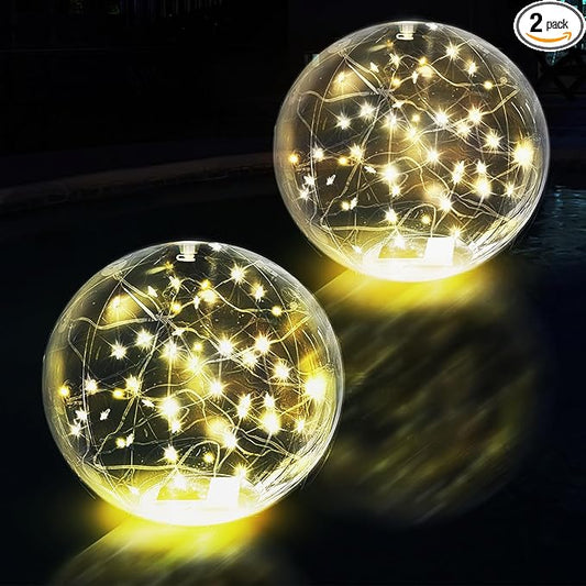 Solar Floating Pool Lights Auto-On at Night - 14" Inflatable Waterproof Glow Pool Balls, 3000K Warm-White Solar Powered, Atmosphere-Boosting for Party