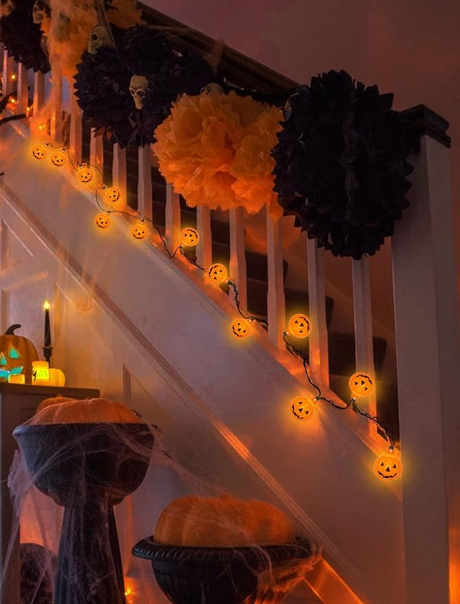 Halloween Decorations Pumpkin String Lights Outdoor, 8.5Ft Halloween Lights with 10 LED Waterproof Orange Jack-O-Lantern, Hanging Pumpkin String Lights UL Listed for Party Porch Home Window Decor
