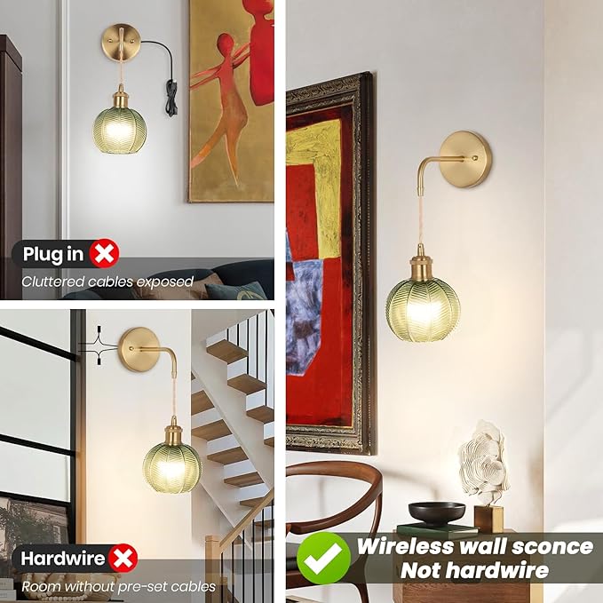 Battery Operated Wall Sconce, Wireless Wall Sconces Decor Set of 2 with RGB Color Changing Dimmable, Wall Sconces Set of Two with Remote, Vintage Wall Lamp for Bedroom Living Room etc