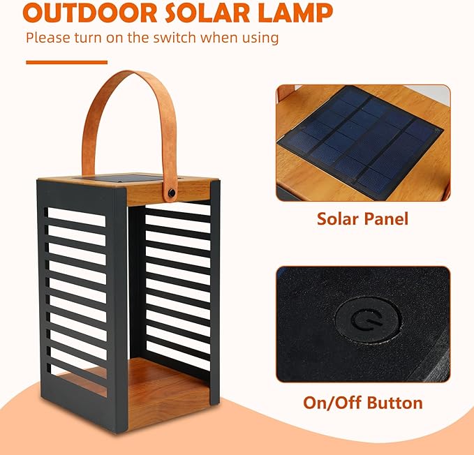 Solar Yard Outdoor Solar Lanterns, Solar Lamp Decorative Outdoor Water-Resistant Steel Table Decor with Handle for Patio, Yard, Porch, Small Black