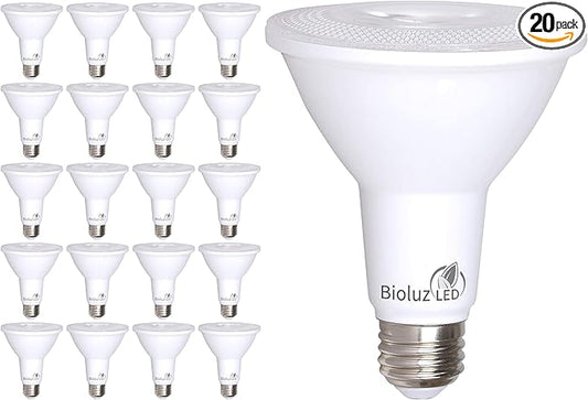 Bioluz LED 20-Pack PAR30 LED Light Bulbs, 10W = 100W Replacement, 3000K Soft White LED Light Bulbs, 90 CRI, Dimmable, LED Flood Light Outdoor, Spot Lights Indoor, UL Listed, Title 20 Compliant