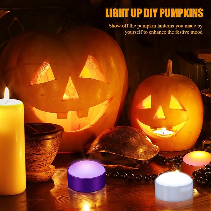 Riakrum 6 Pieces Remote Timer LED Lights with Remote LED Pumpkin Lights Battery Operated Lantern Bright Flameless Candle(White, Orange, Purple)