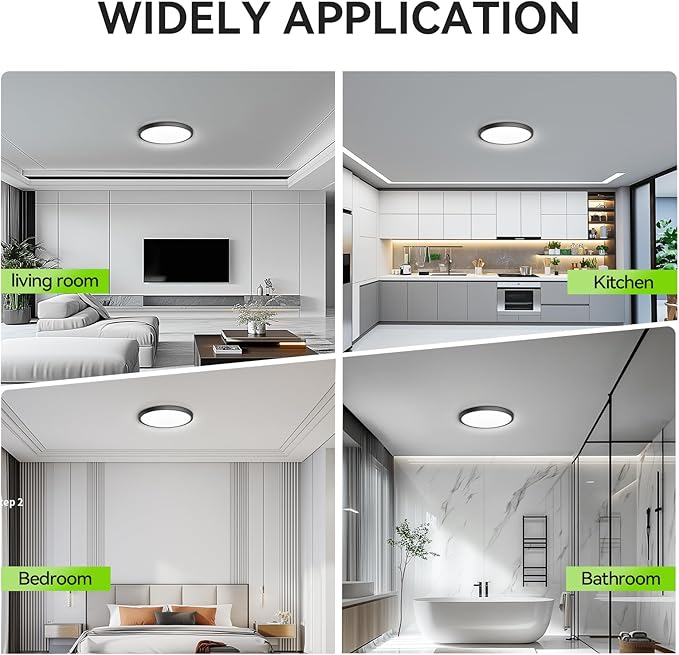 MODERN LED Flush Mount Ceiling Light, 9inch High Bright 2800lm, Super Slim LED Ceiling Light Fixture, Ceiling Light for Bedroom, Living Room, Dining Room… (Black, 9in-2Pack)