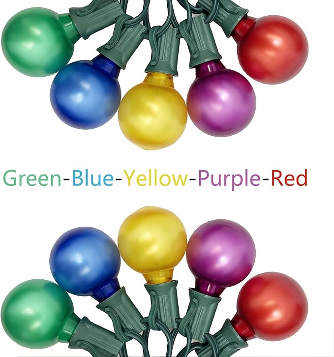 SUNSGNE 25 Pack G40 LED Christmas Replacement Globe Light Bulbs, Colored Christmas Round Lights with E12 Candelabra Base for Outdoor Indoor Decor- Frosted Multicolor- 0.6 Watt