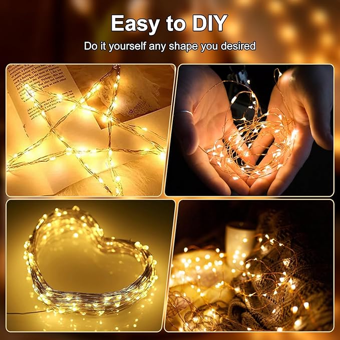 Fairy Lights Battery Operated String Lights 16.4ft 50LED Flashing and Constant Light Waterproof Silver Wire for Christmas DIY Party Wedding Decoration (Warm White, 8 Pack)