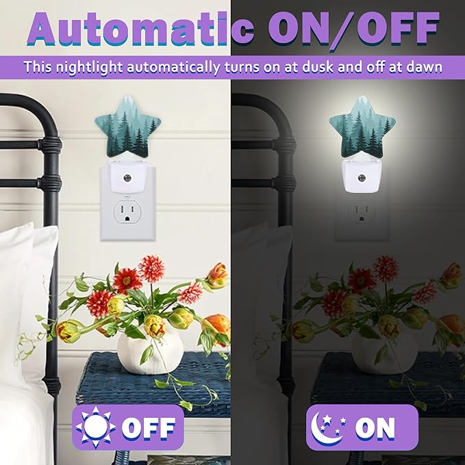 Foggy Fir Forest Night Lights Plug Into Wall,Green Tree Dusk to Dawn Light Sensor Night Light for Kids, Energy Efficient Sleep Friendly Lamp for Bedroom Bathroom Nursery