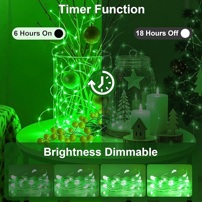 AIKEI 6 Pack LED Fairy Lights with Timer Battery Operated, Mini String Lights with Remote Waterproof 7ft 20 Led Firefly Starry Lighting for Wedding Party Bedroom Garden Christmas Decoration Green