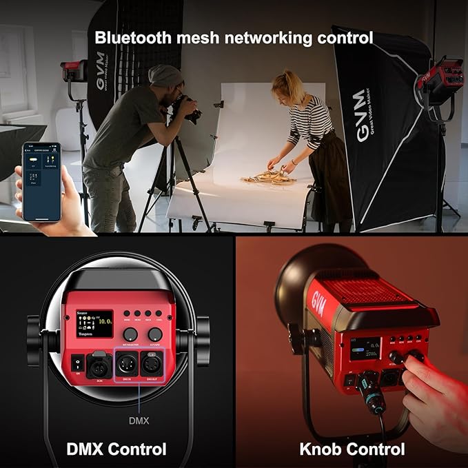 GVM 200W LED Video Light, PRO SD200B Photography Lighting Kit with Bluetooth Mesh Network/DMX Control, 2700K-6800K Studio Light Continuous Lighting Kit for YouTube,Film, 45400lux/1m, 12 Scene Effects